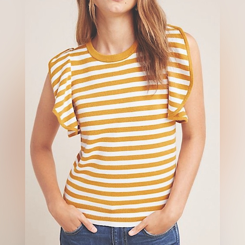 Anthropologie mustard striped sweater